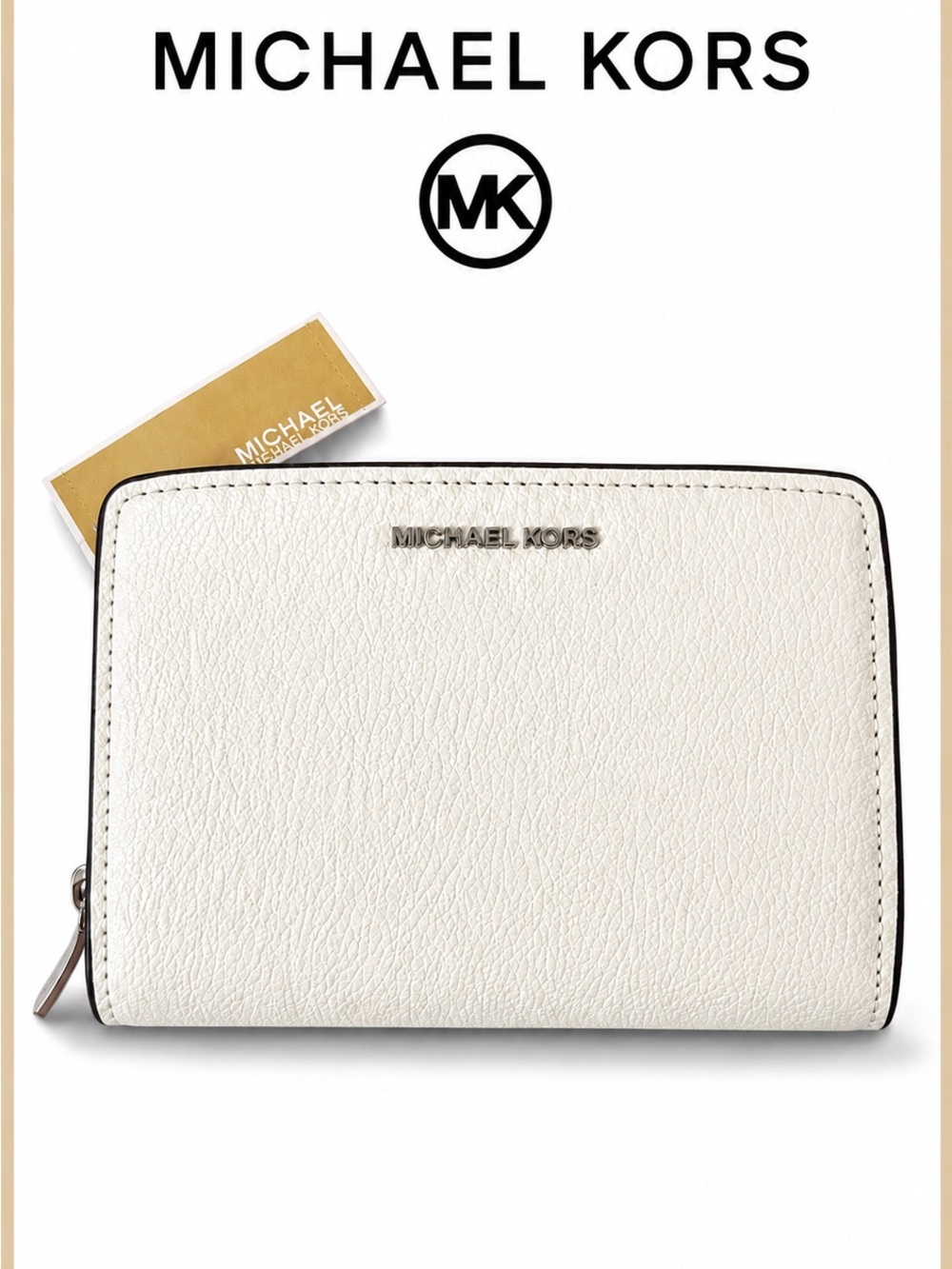 Michael Kors White Leather Zip Around Wallet Wristlet NWT